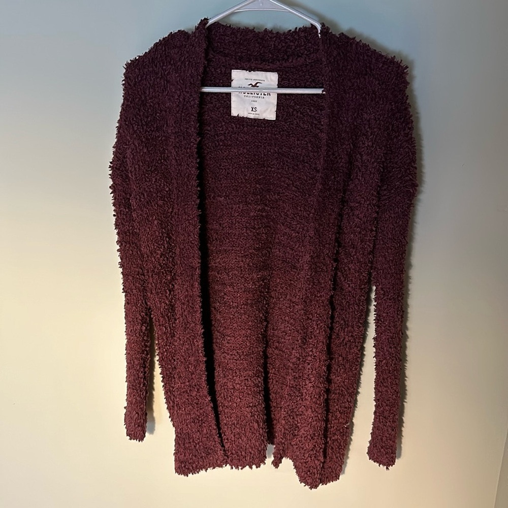 Hollister Fuzzy Burgundy Long Cardigan